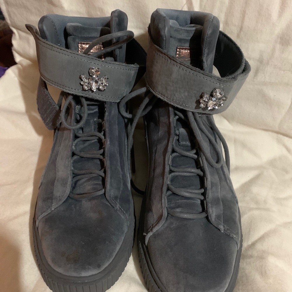 Puma gray velvet high tops size 9